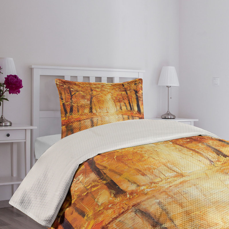 Autumn Forest Lake Quilted King Bedspread Set in Brown