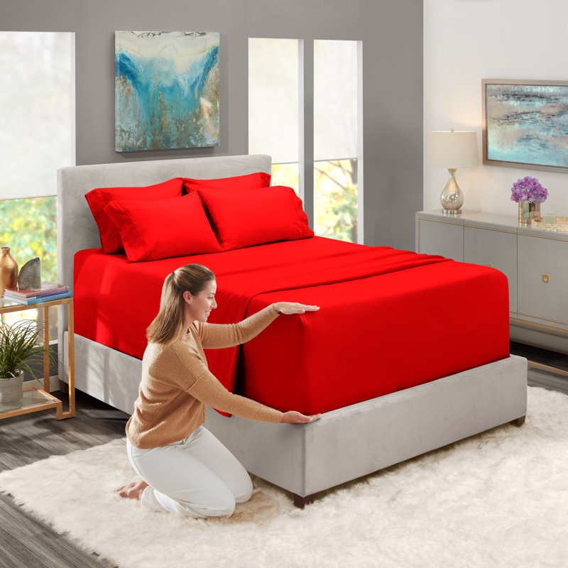 Cherry Red Twin XL Microfiber Deep Pocket Sheet Set