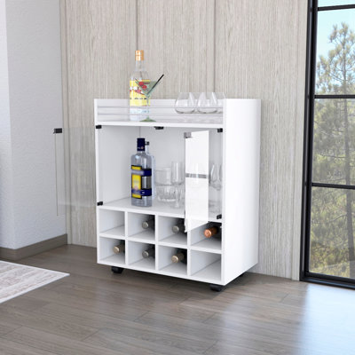 8 Rack Bar Cart In White With Double Glass Door Cleanliness Sheen