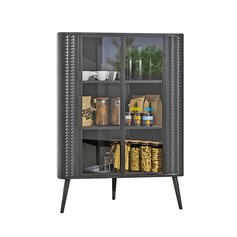 Armoire de rangement d'angle moderne à 3 niveaux avec portes en verre trempé