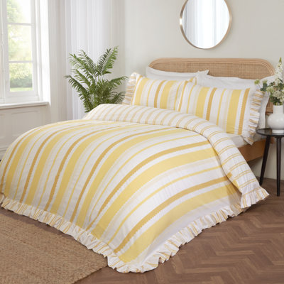 Maya Frilled Cotton Blend Striped Duvet Cover Set