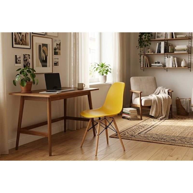 Chaise Hrileena Leffie avec pieds naturels, Jaune, Naturel
