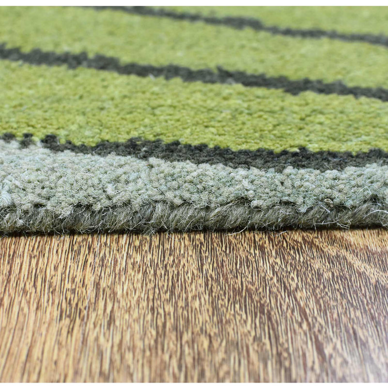 Tapis écologiques en laine touffetée à la main Dalvey - couleur verte | Conception abstraite | Tapis de salon, chambre à coucher