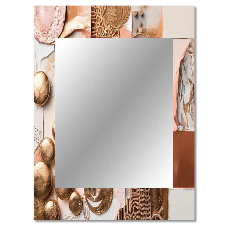Gold And White Geometric Serenity II - Geometric Unique Wall Mirror, Gold Mirror, Printed Metal Art, 40" x 30"