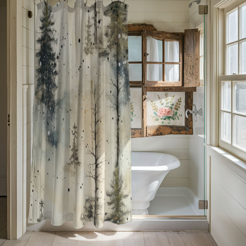 Rideau de douche enneigé - Arbres recouverts de neige, H 74 po x l 71 po