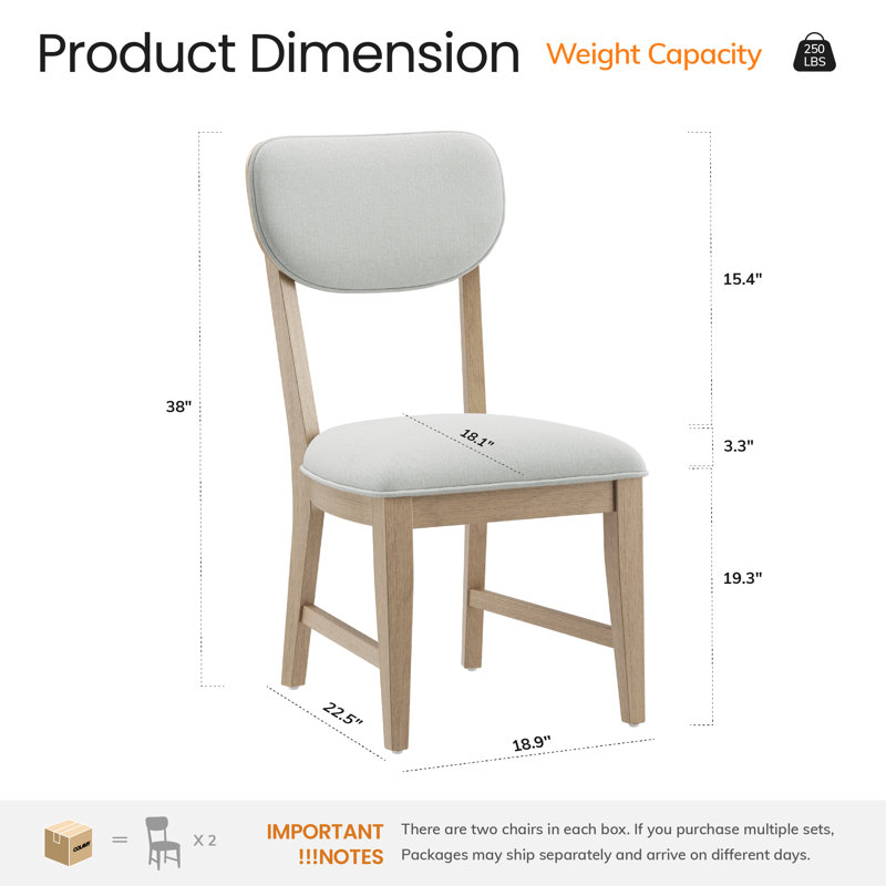 Chaise rembourrée en bois massif, Naturel
