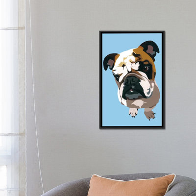 « bouledogue on blue » par julie ahmad, impression sur toile tendue