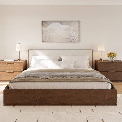 Milano Walnut King Boucle Headboard Bed