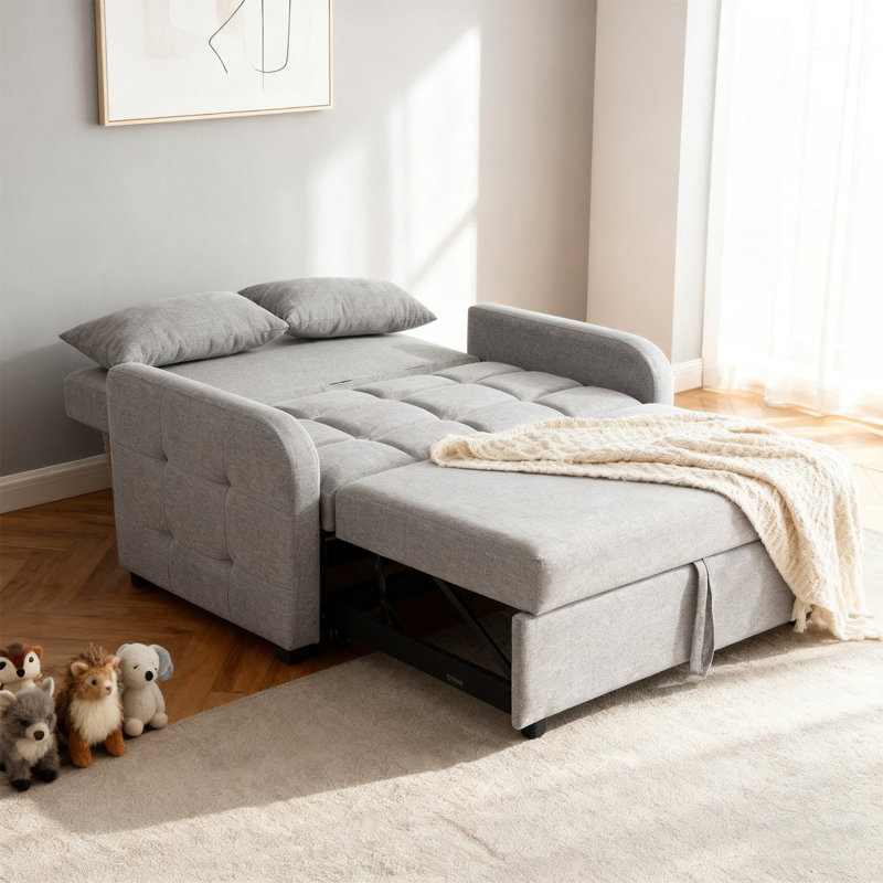 2 Seater Linen Sofa Bed, Dark Grey