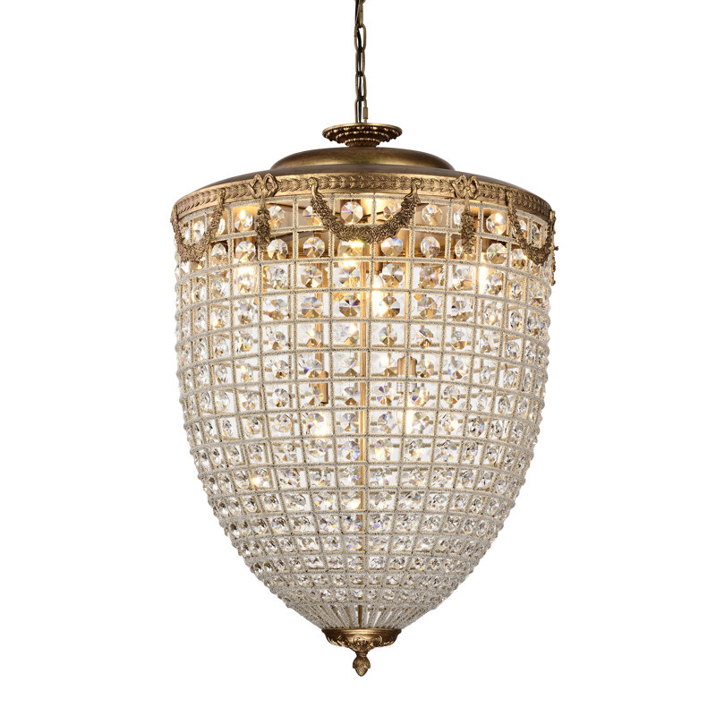 6-Light Antiqued Gold Beaded Crystal Chandelier, Antiqued Gold, 34.5" H x 23.5" W x 23.5" D