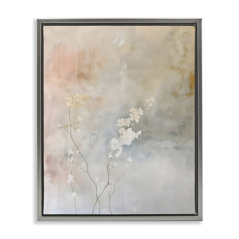 Cadre flottant floral pastel abstrait, design par Creative Studio, H 21 po x l 17 po, Cadre flottant gris lustré
