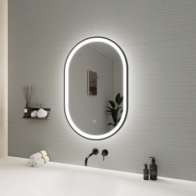 30 Inch Oval LED Front and Backlit Wall Mirror in Black