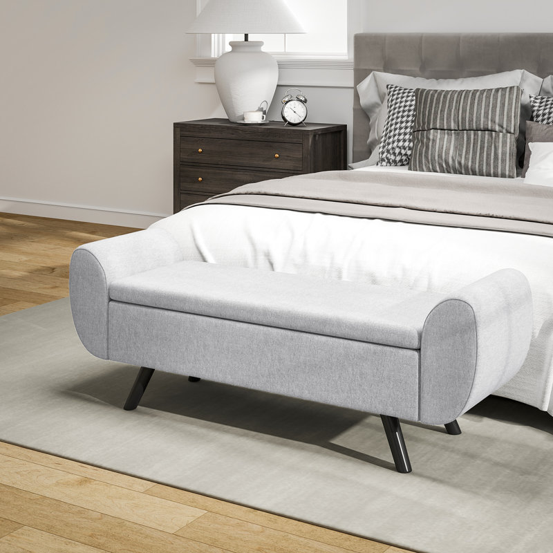 132cm Wide Solid Colour Storage Ottoman, Light Grey