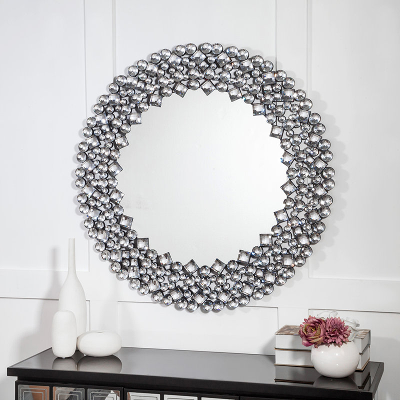 Crystal Round Flat Wall Mirror 86x86cm