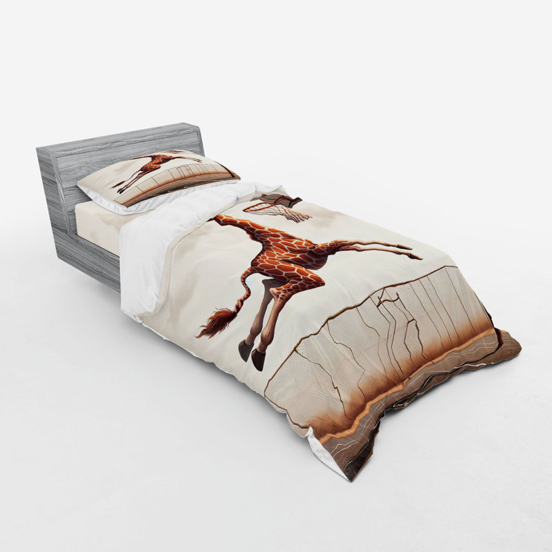 Ensemble de literie de basket-ball Ambesonne et cannelle blanc cassé vert, Housse de couette simple + 6 pièces supplémentai