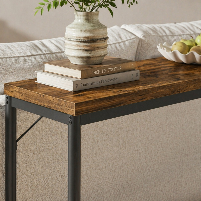 Console très longue de 70,9 po, canapé industriel étroit derrière le canapé, table de couloir d'entrée rustique, grande table à hauteur de bar pour le salon, brun et noir