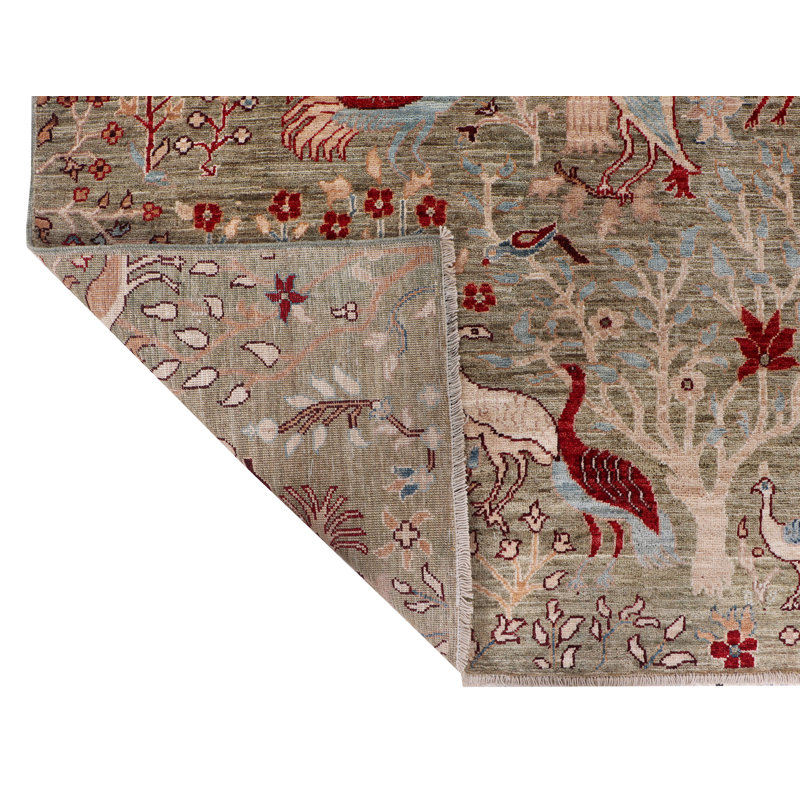Tapis unique vert clair / rouge de 9 pi 11 po x 13 pi 7 po