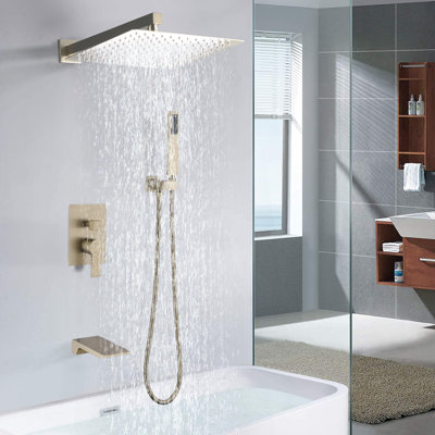12" Shower System With Waterfall Tub Spout And Handheld Shower Head
