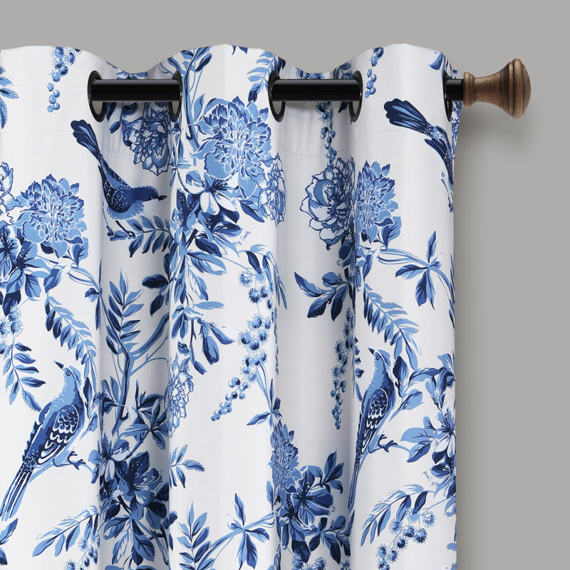 Farmhouse Bird And Flower Curtain Pair, 38" x 84", White