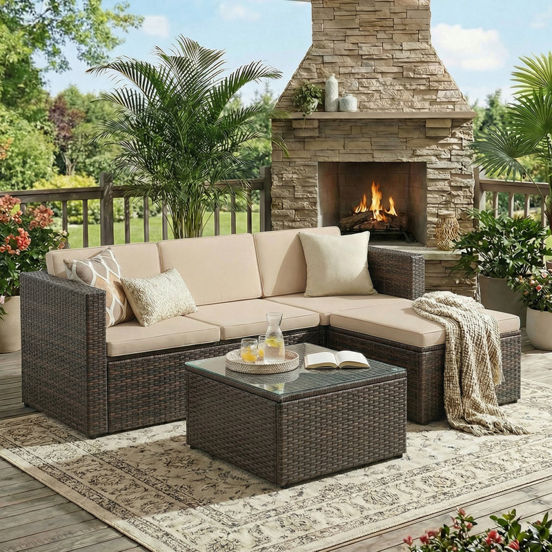 Garden Furniture Set, PE Outdoor Corner Sofa Couch