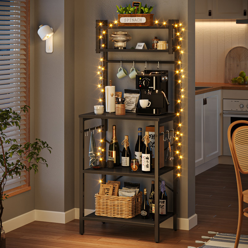 57.6 CM Large Kitchen Rack with Adjustable Height Adjustable Shelf, Microwave Rack with S-Shaped Hooks