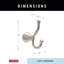 Arvo Double Towel Hook Bath Hardware Accessory in Brushed Nickel