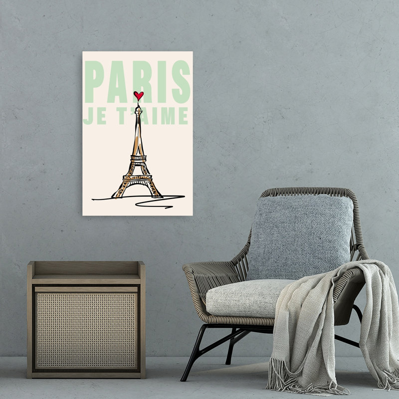 Paris Je T'Aime Minimaliste Architecture Romantique Wall Art Print, 36" H x 24" W