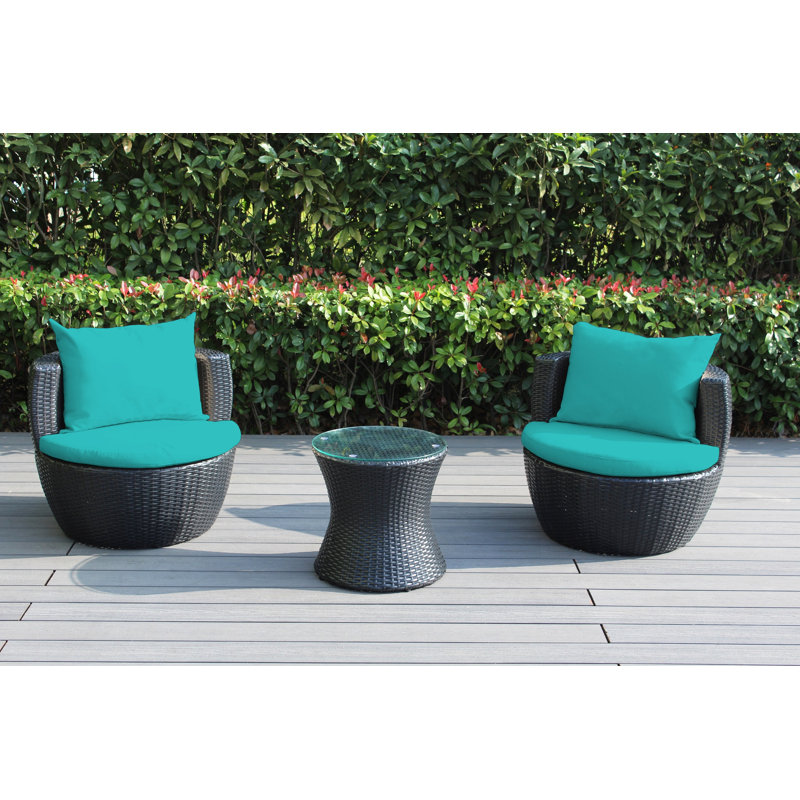 Elkport Wicker 2 - Person Seating Group with Cushions - No Assembly, Turquoise