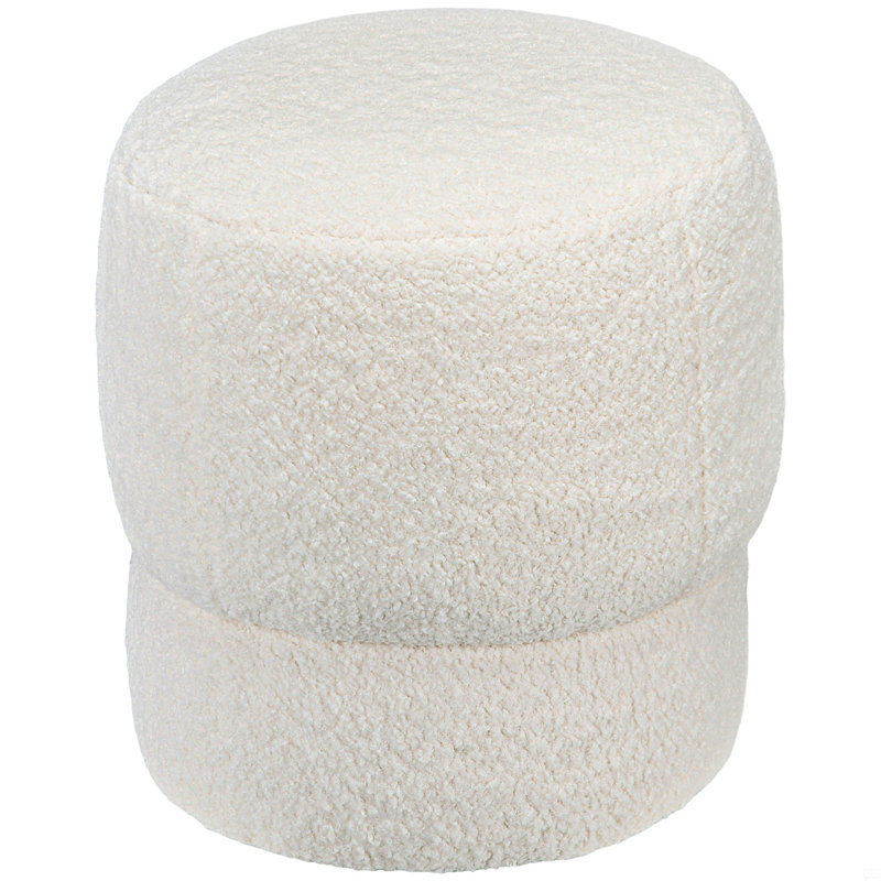 Round Ottoman, Teddy Fleece Fabric Upholstered Foot Stool With Padded Seat