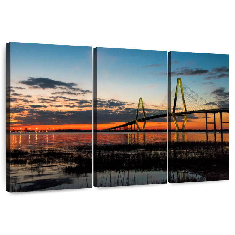 Lilie coucher de soleil au pont Arthur Ravenel, H 28 po x l 45 po