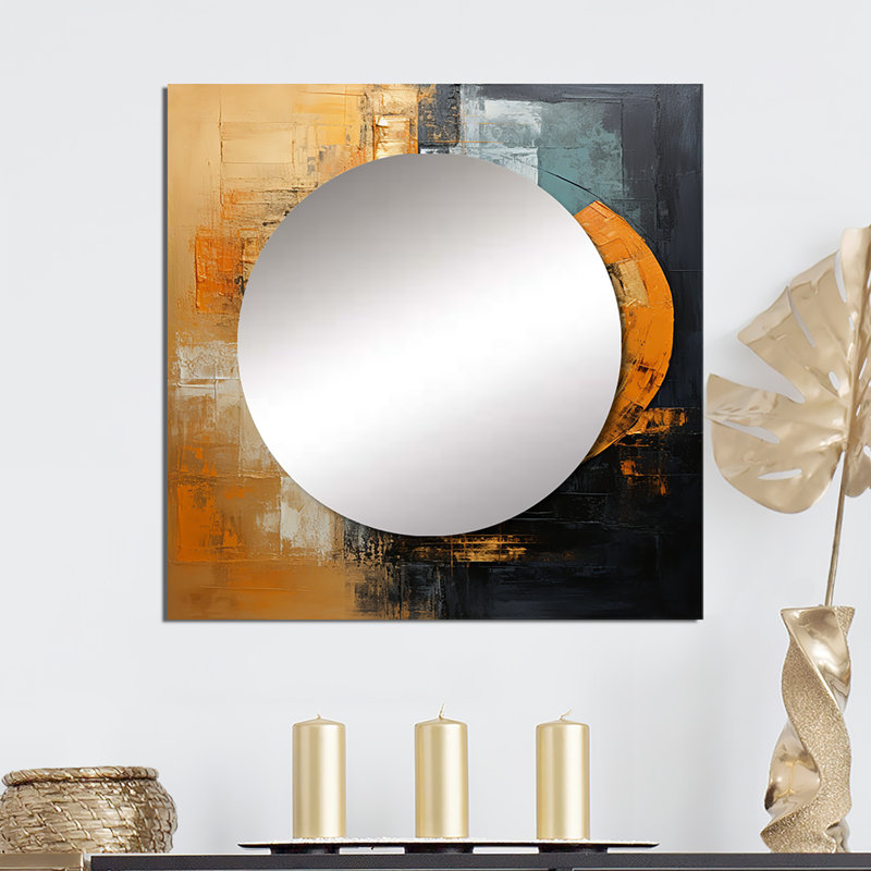 Golsner - Black And Copper Crescents I Abstract Shapes Square Mirror Wall Decor For Bedroom, 23" x 23"