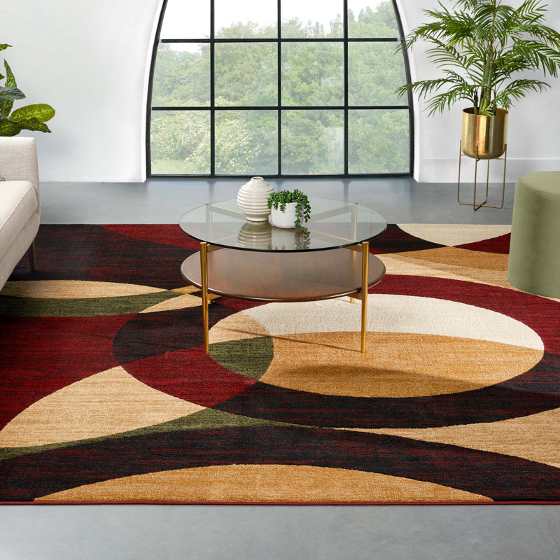 Bingo Red Modern Geometric Rug, Rectangle 7'10" x 9'10"