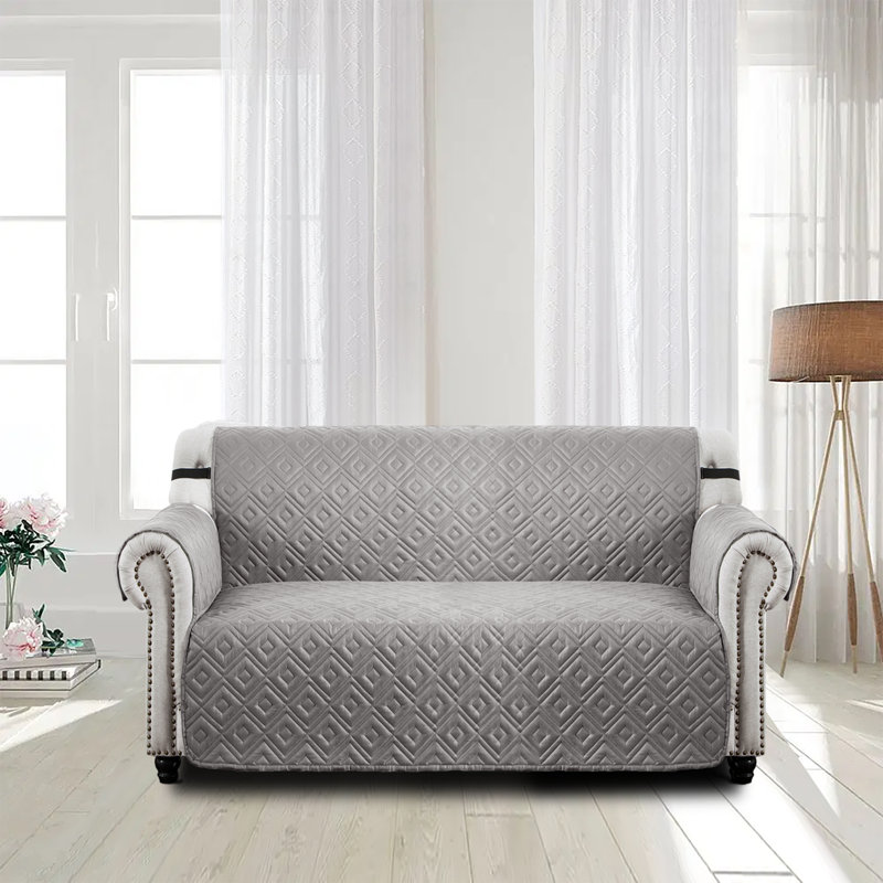 Sofa Slipcover–Dual-Color Furniture Protector Jacquard Pattern reversible color, Light Grey/Dark Grey