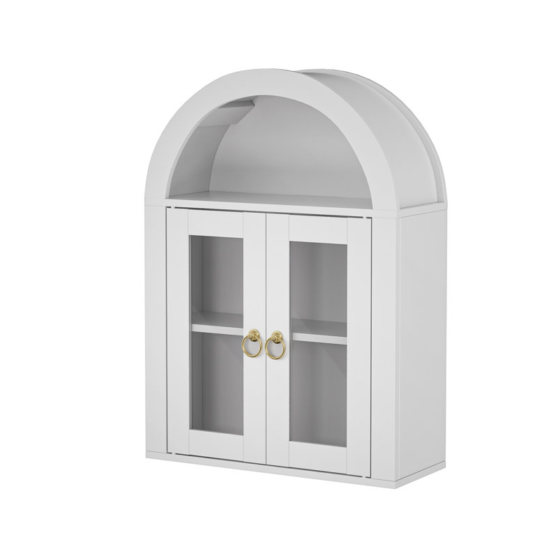 Wall Mounted Arched Cabinet With Glass Doors, White