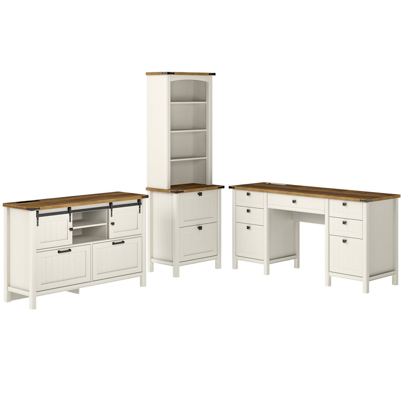 3-Piece Computer Desk Office Set, White/Brown