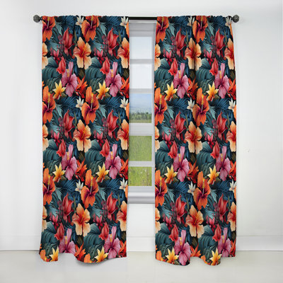 Multicolor Hibiscus Tropical Flowers III - Floral Curtain - Blackout Curtain - 1 Panels