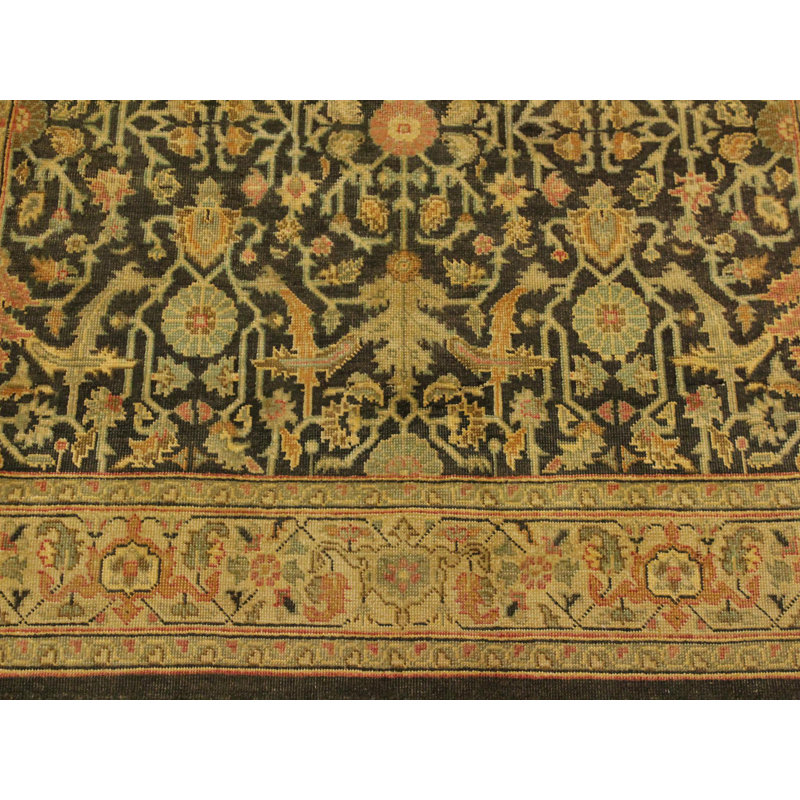Tapis oriental beige / vert en laine noué à la main 4 pi x 5 pi 8 po Madolin
