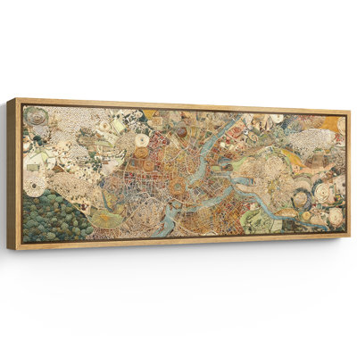Panoramic Abstract City Map in Earth Tones Extra Large Pictures Framed Canvas Print Wall Art