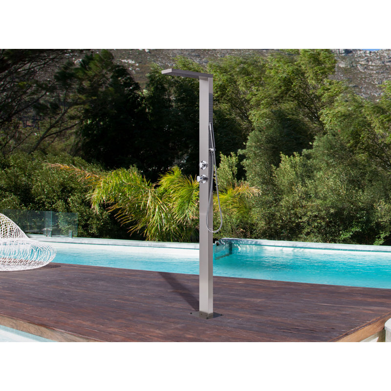 Brodsky Temperature Controlled Stainless Steel Free Standing Outdoor Shower with Detachable Shower Head and Footwash Spout