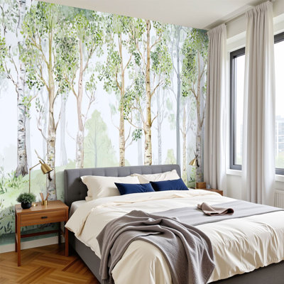 Peel and Stick Wallpaper Watercolor Fairy forest Children interior Wall Murals 100"H x 144"W Removable PVC Wall Paper Self-Adhesive Wall Decor for Bedroom Living Room Home Office