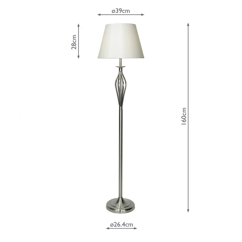 Briargate 160cm Traditional Floor Lamp Set, Satin Chrome / Cream