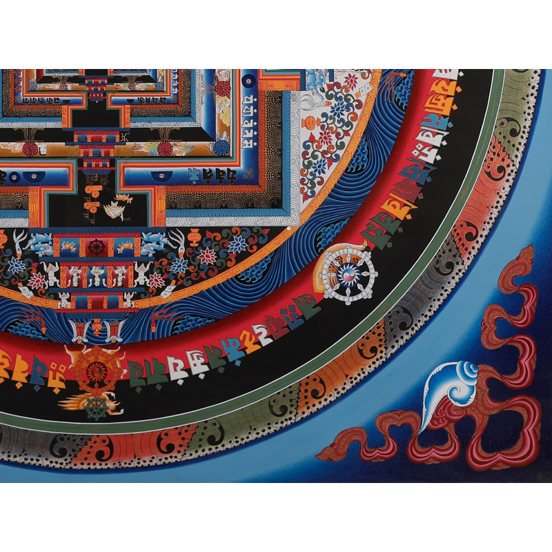 Art mural mandala Kalachakra roue de la vie - Thangka bouddhiste tibétain peint à la main avec décorations en or 24 carats, habilitation sacrée et méditation