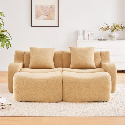 Canapé doux en tissu désossé, conception antidérapante, chaise longue d'assemblage, accoudoirs incurvés, support ergonomique, éponge haute densité 32D, pour les chambres à coucher, chameau