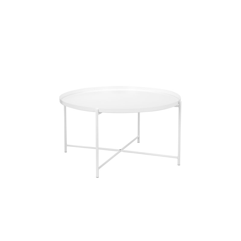 Rhonda Round Steel Coffee Table with Removable Tray Top , White