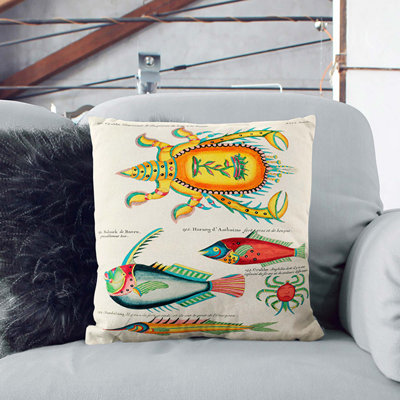 East Indies Fish & Crab Illustrations XLVI Square Throw Cushion