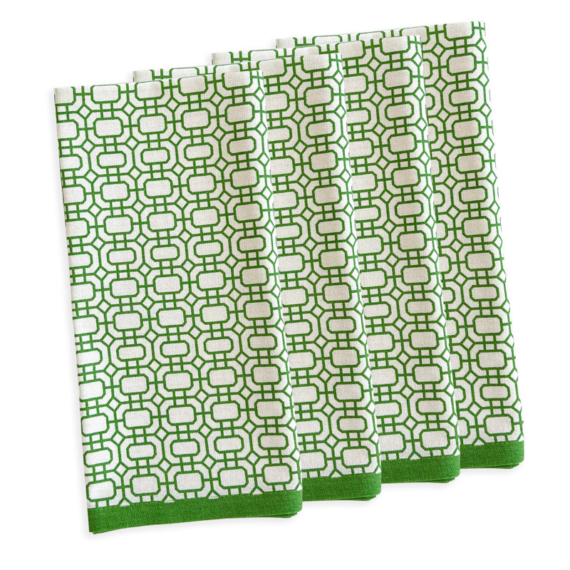 Newport 100% Cotton Square Napkins, Green/White