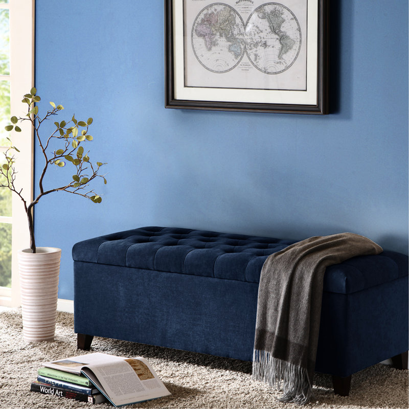 Soft Close Storage Bench In Navy - Home Decor Essential Upholstered With Surface, Navy