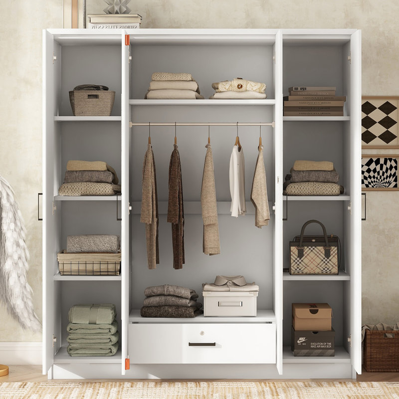 Armoire à miroir 4 portes avec tablettes, Blanc