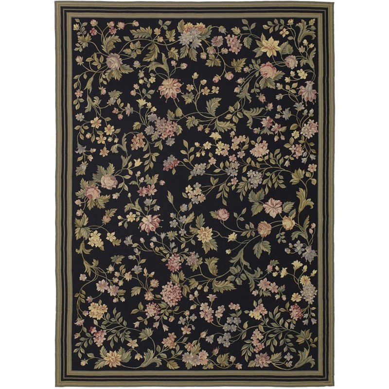 Needlepoint Azm Wool Floral Area Rug, Rectangle 10'4" x 14'1"