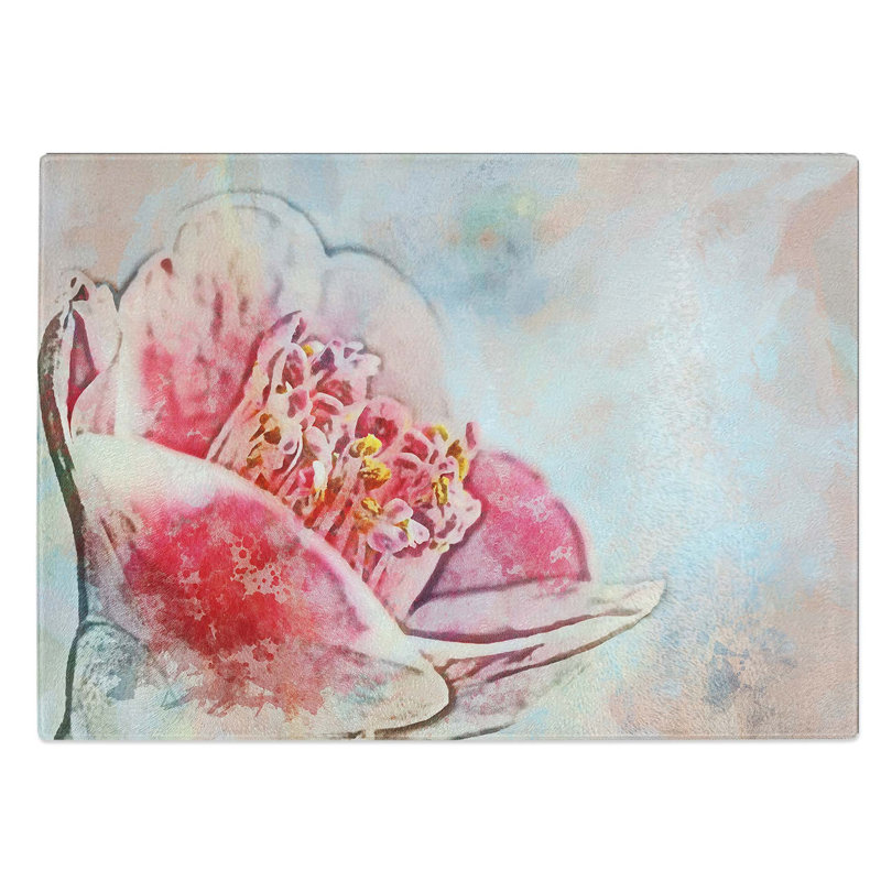 Tempered Glass Blossoming Camellia Flower Chopping Board, 39 cm W x 28.5 cm L